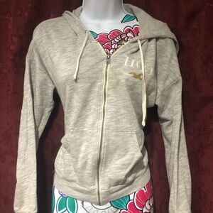 Gray Hollister Zipper Hoodie With Gold Logo
